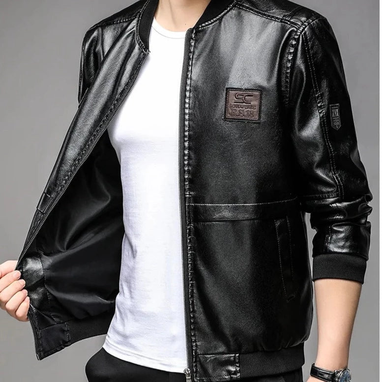 Jaqueta Masculina em Couro Genuíno Impermeável e Resistente a Rasgos
