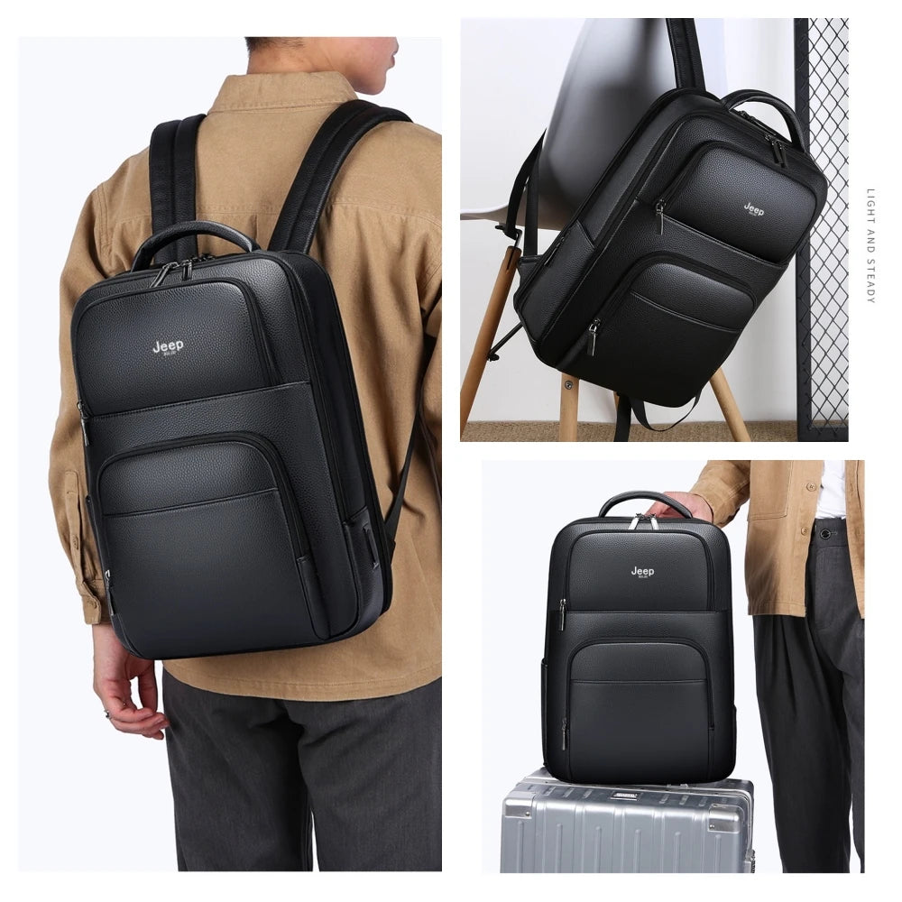 Mochila para Notebook Masculina Jeep Buluo JP606 Preta com Porta USB e Compartimentos