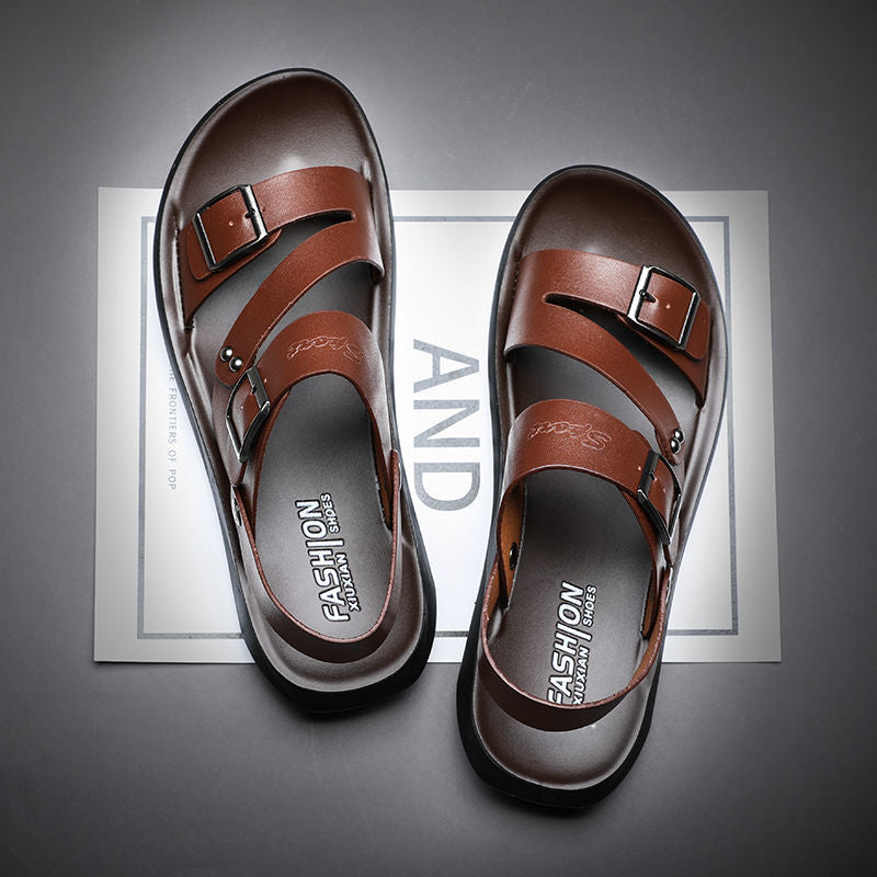 Sandália Masculina em Couro Tecnológico com Conforto Ortopédico