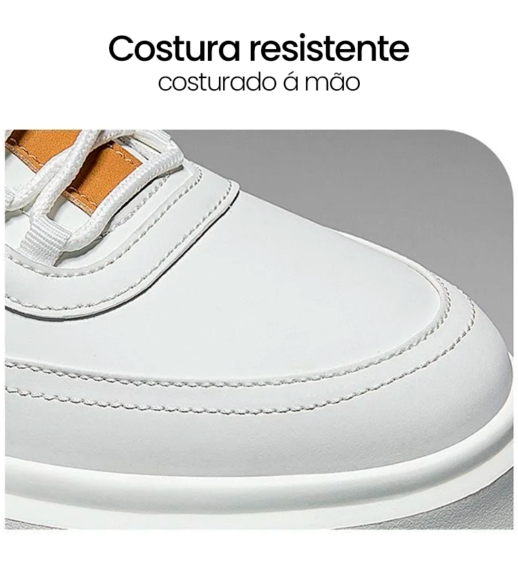 Tênis Masculino em Couro Tecnológico com Costura Manual e Conforto