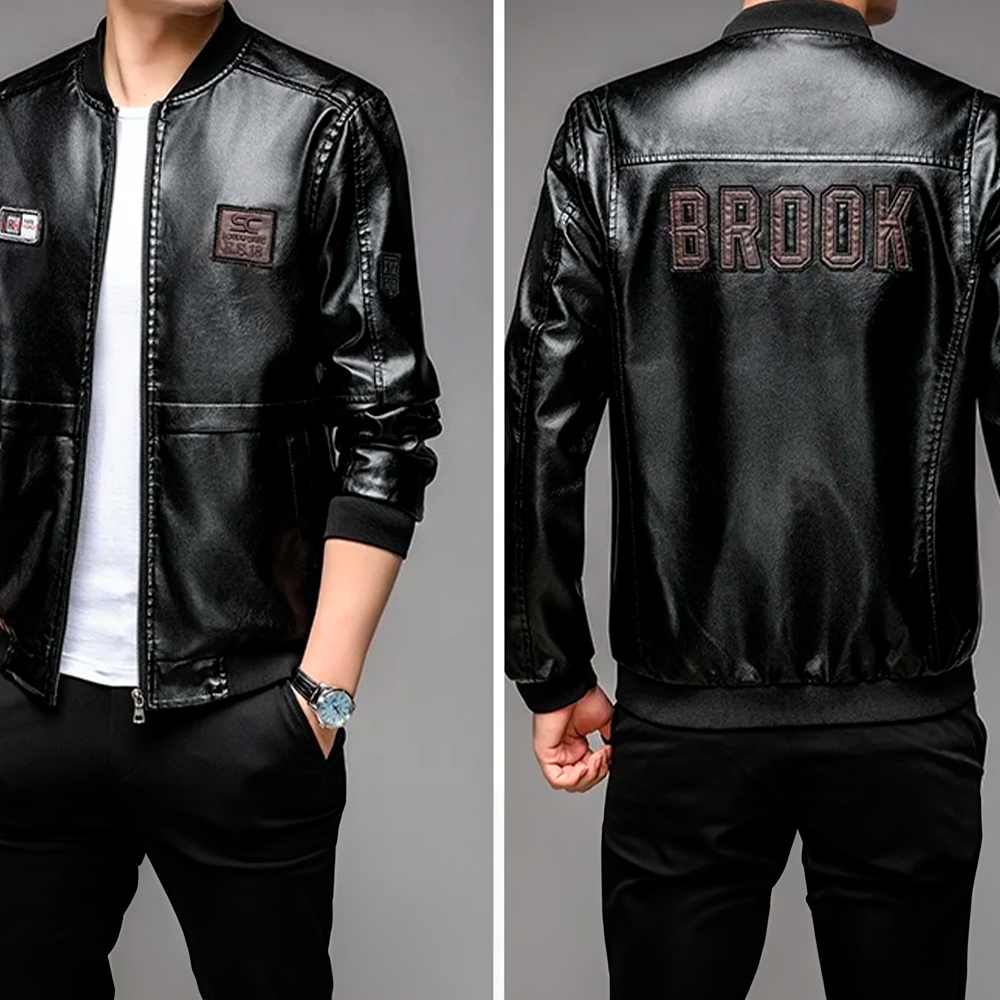 Jaqueta Masculina em Couro Genuíno Impermeável e Resistente a Rasgos