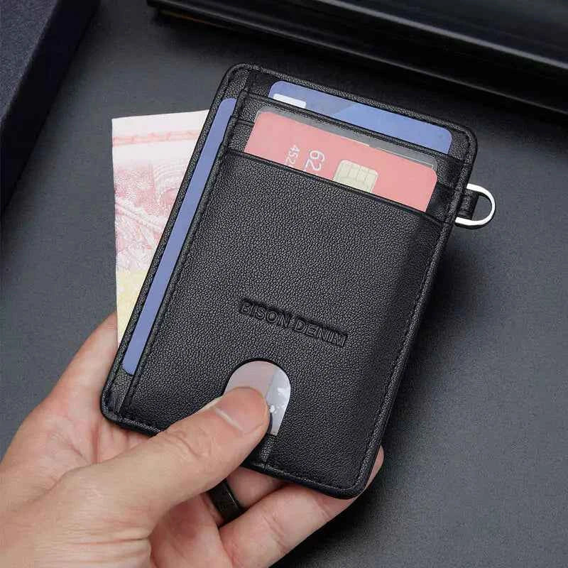Carteira Slim de Couro Legítimo Bison Denim com 7 Compartimentos