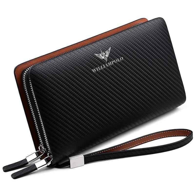Carteira William Polo Longa em Couro Legítimo com Zíper Duplo