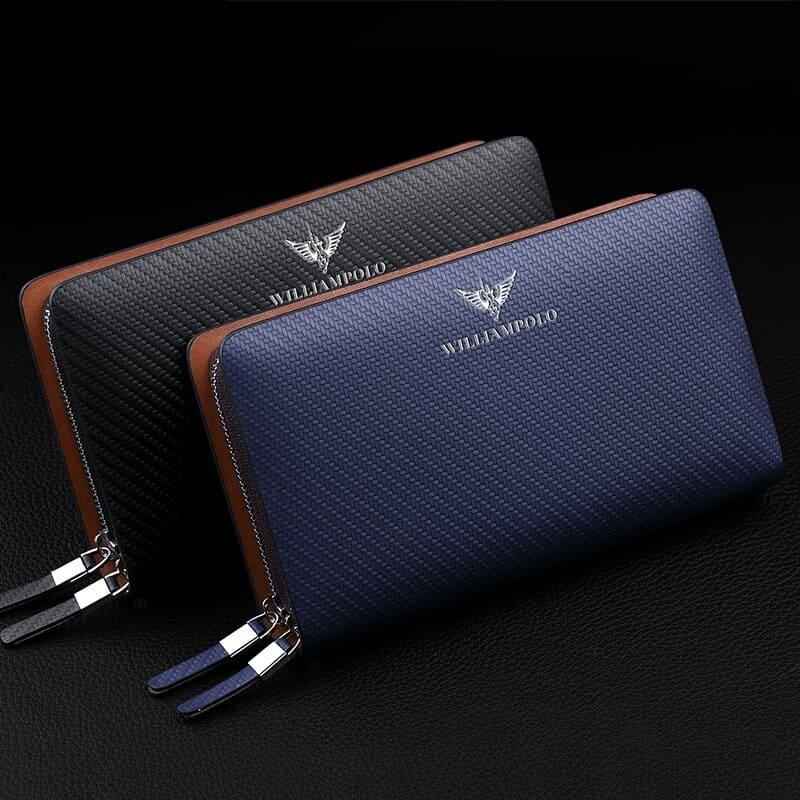 Carteira William Polo Longa em Couro Legítimo com Zíper Duplo