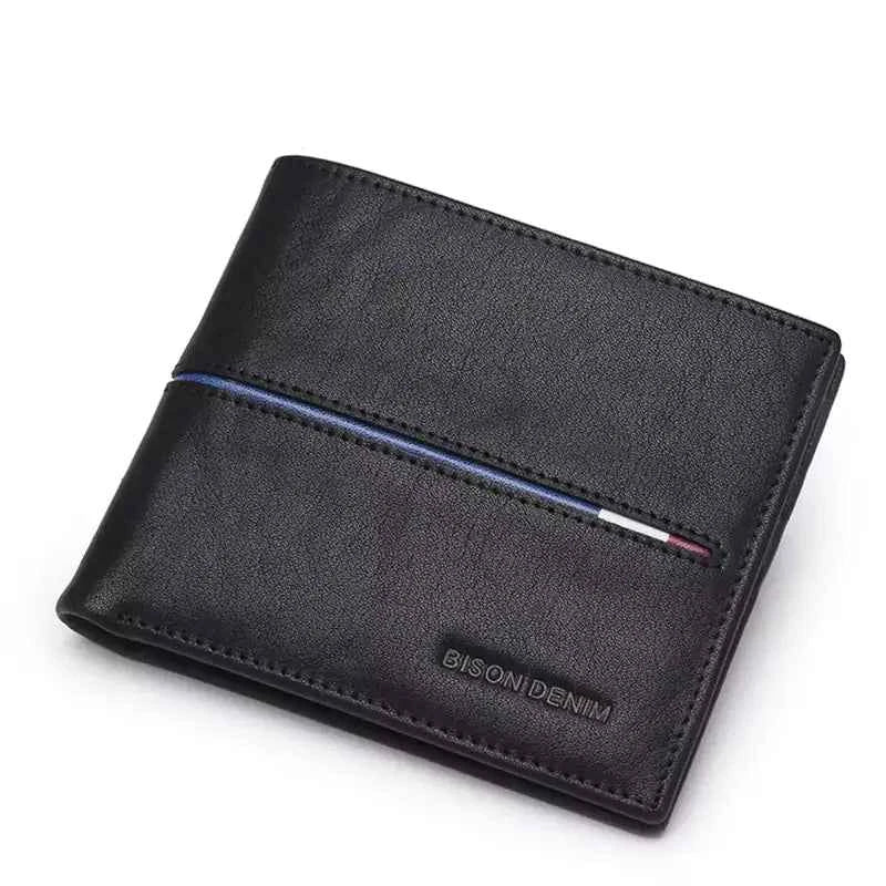 Carteira Masculina de Couro Genuíno Slim Bison Denim Resistente
