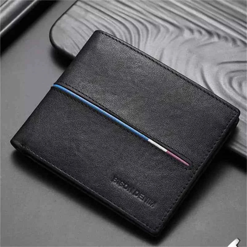 Carteira Masculina de Couro Genuíno Slim Bison Denim Resistente