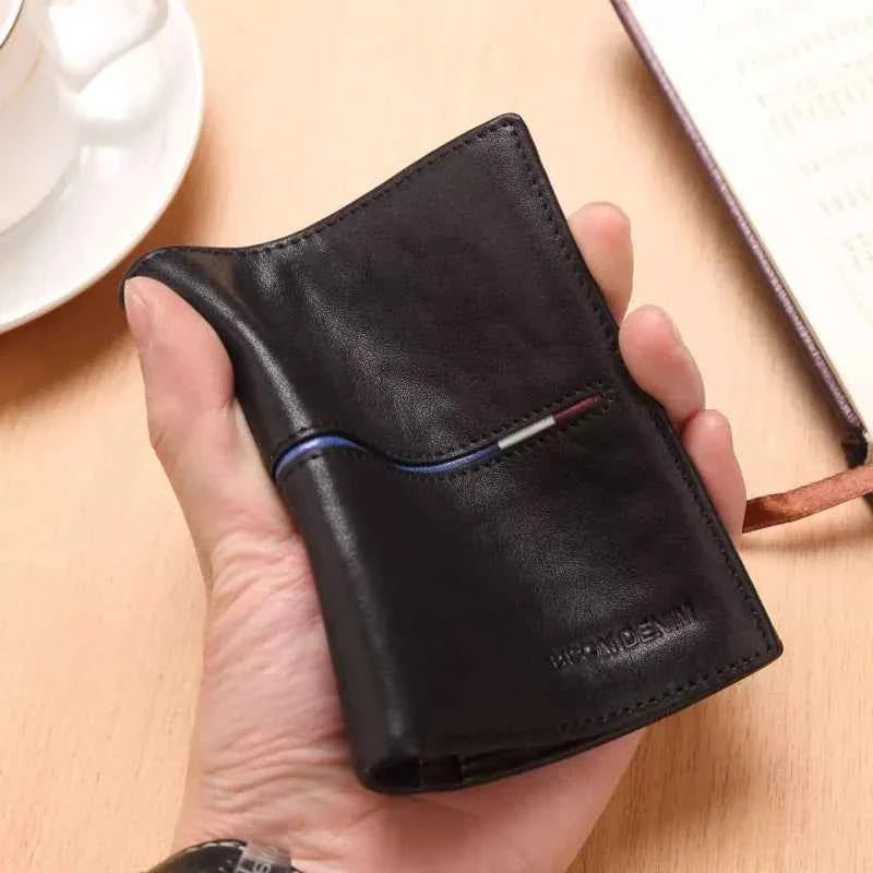 Carteira Masculina de Couro Genuíno Slim Bison Denim Resistente