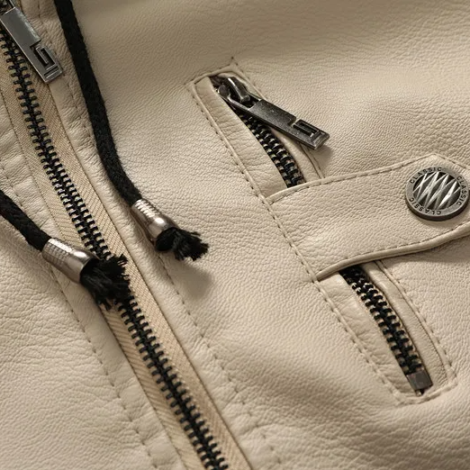 Jaqueta Masculina em Couro Genuíno Impermeável com Capuz