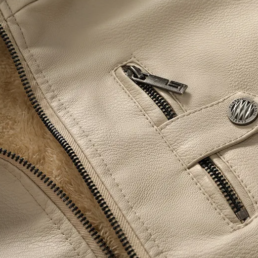 Jaqueta Masculina em Couro Genuíno Impermeável com Capuz