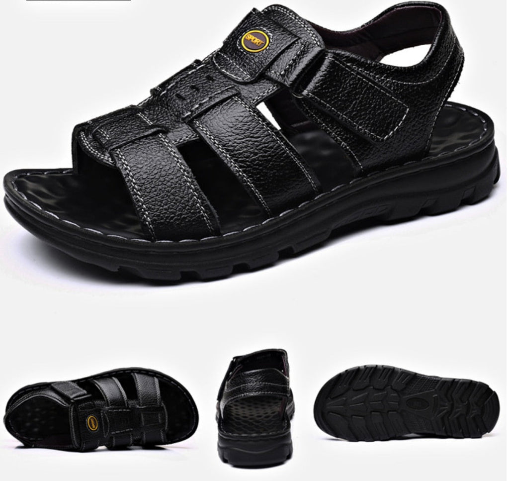 Sandália Masculina de Couro Genuíno com Suporte Ortopédico