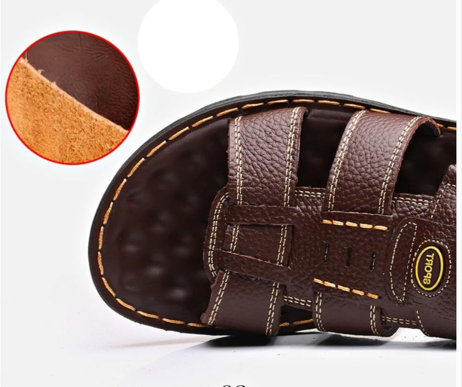 Sandália Masculina de Couro Genuíno com Suporte Ortopédico