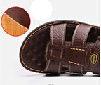 Sandália Masculina de Couro Genuíno com Suporte Ortopédico