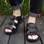 Sandália Masculina de Couro Genuíno com Suporte Ortopédico