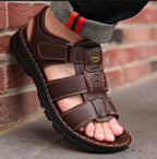 Sandália Masculina de Couro Genuíno com Suporte Ortopédico