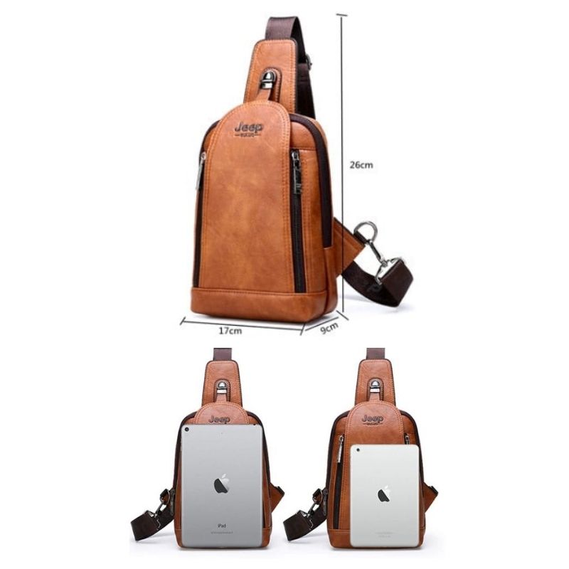 Bolsa masculina de couro transversal tipo mochila