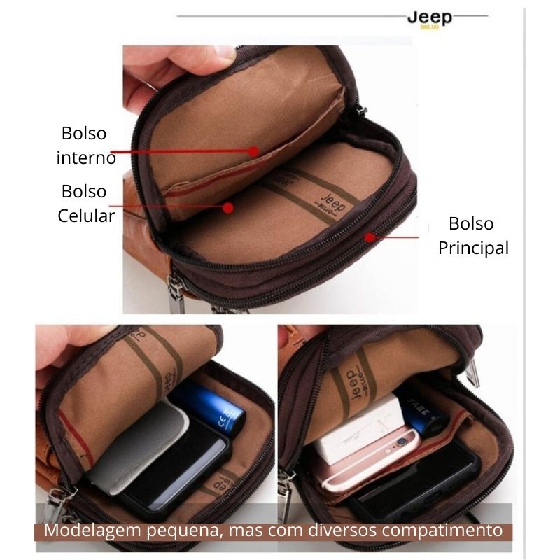 Bolsa carteira masculina de couro transversal compacta jeep buluo para motociclista