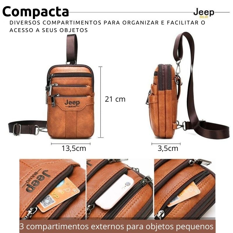 Bolsa carteira masculina de couro transversal compacta jeep buluo para motociclista