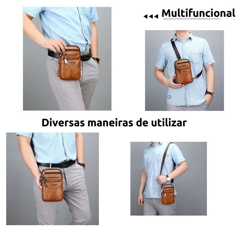 Bolsa carteira masculina de couro transversal compacta jeep buluo para motociclista