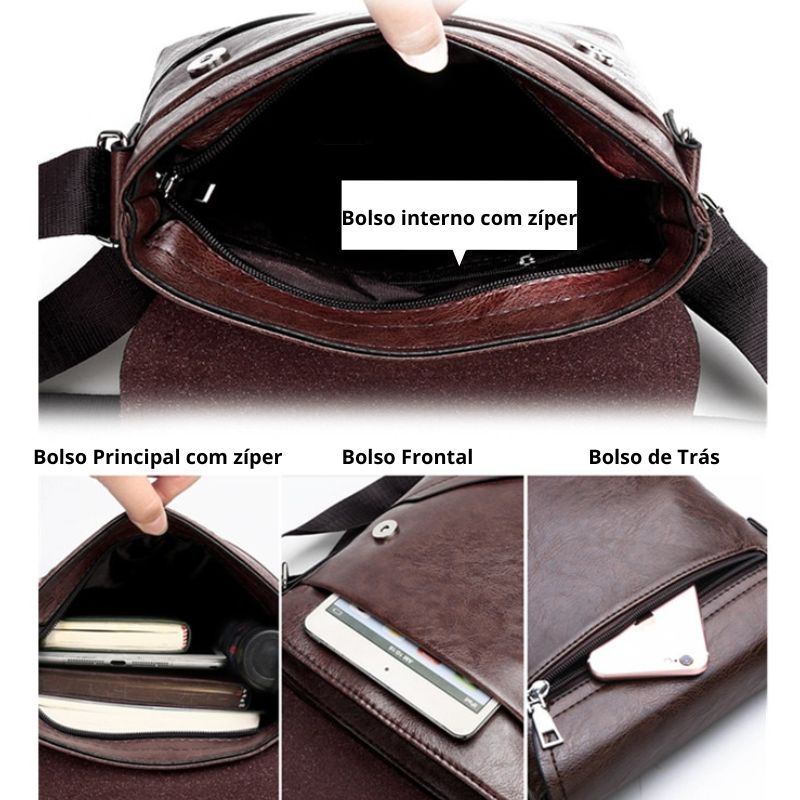 Bolsa Masculina Transversal em couro