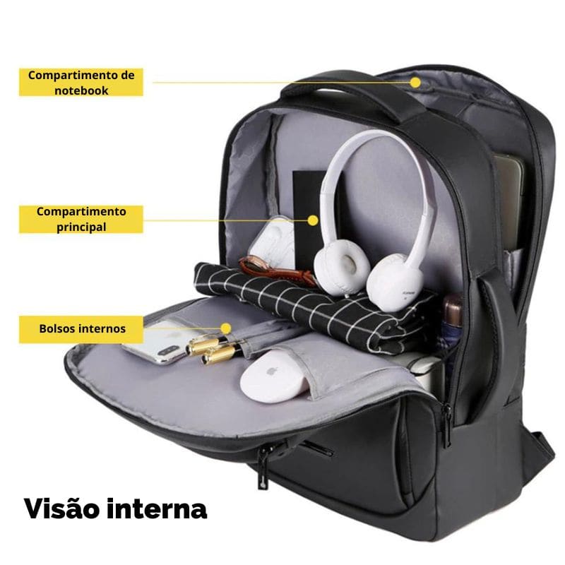 Mochila para notebook com carregador USB e à prova d'água